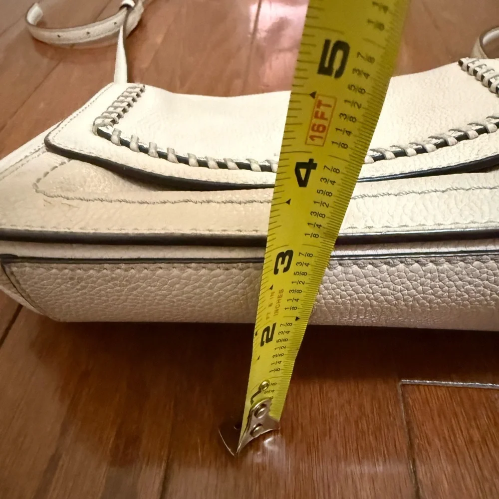 Kate Spade New York Cream Pebbled Leather Whipstitch Flap Crossbody Bag